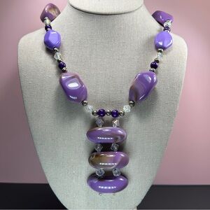 Purple & Beige Chunky Beaded Statement Necklace